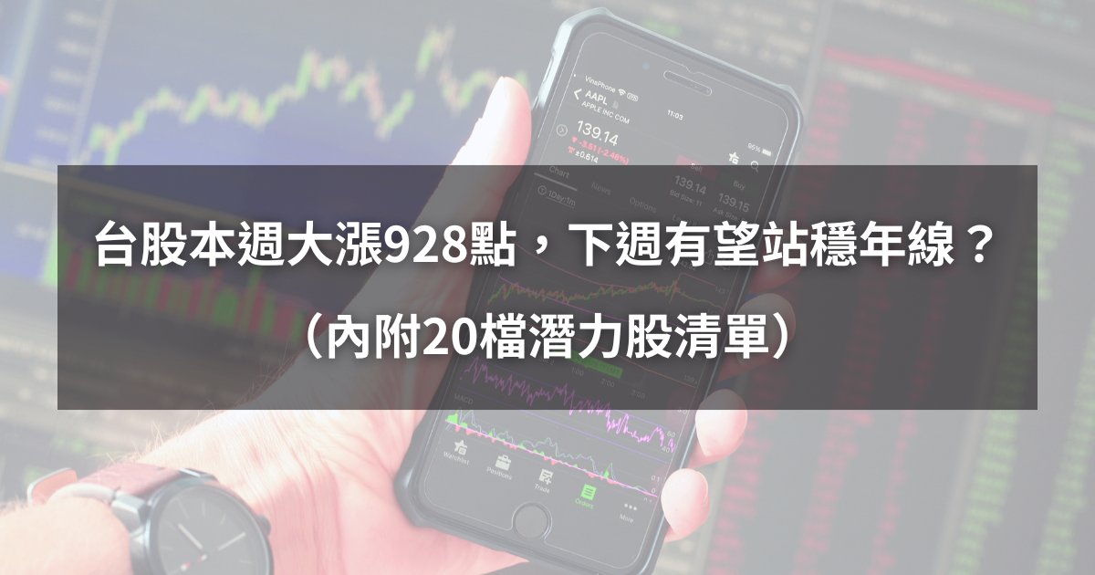 【起漲K線週報】台股本週大漲928點,下週有望站穩年線?(內附20檔潛力股清單)