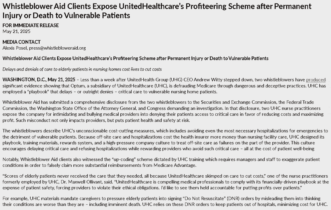 【匯金油整理】再傳惡意牟利,UnitedHealth 公告澄清