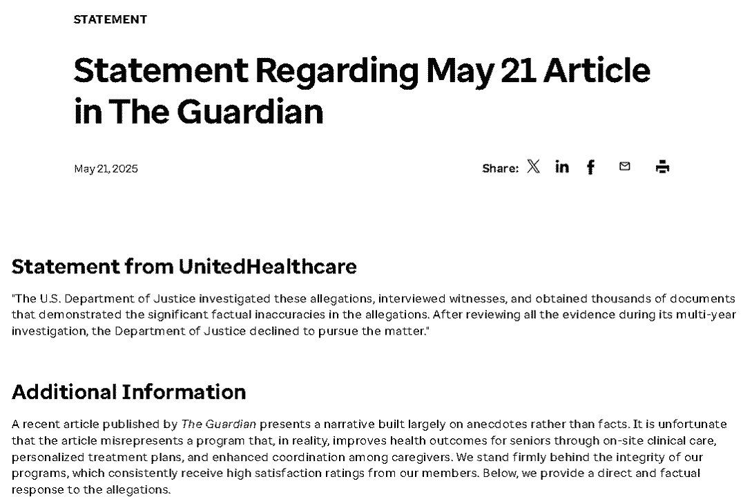 【匯金油整理】再傳惡意牟利,UnitedHealth 公告澄清
