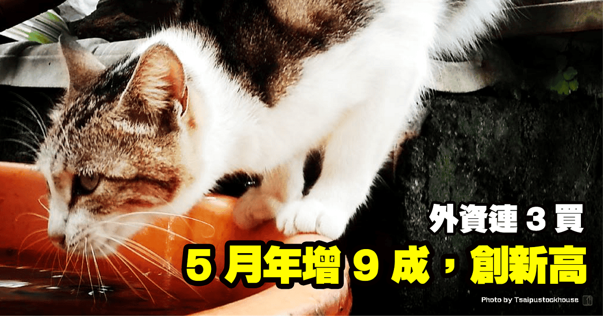 5 月年增 9 成，創新高，外資連 3 買