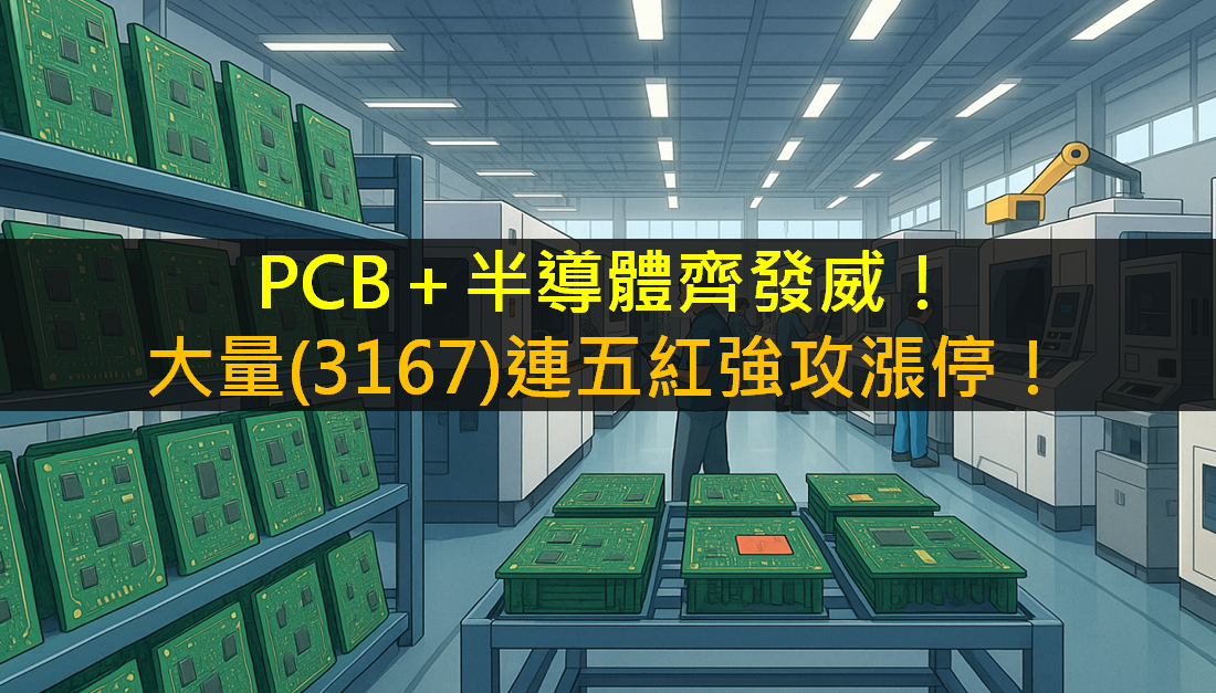 PCB＋半導體齊發威！大量(3167)爆量連五紅強攻漲停！