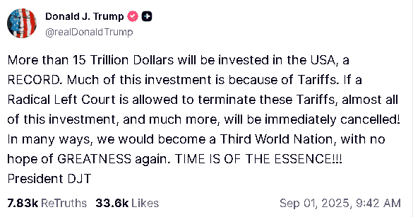 【匯金油整理】川普：「會去最高法院要求加速關稅裁決。」