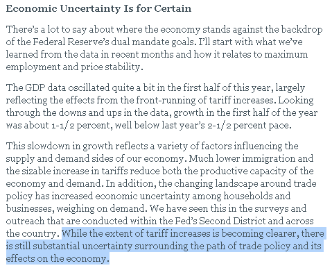 【匯金油整理】威廉姆斯：「關稅影響將持續到1H26。」