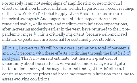 【匯金油整理】威廉姆斯：「關稅影響將持續到1H26。」
