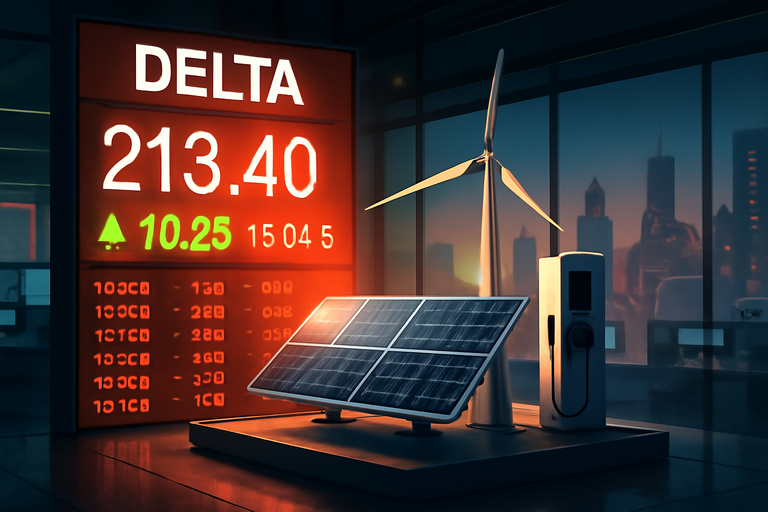 台達電股價近日大漲5.07％，成交值突破百億元