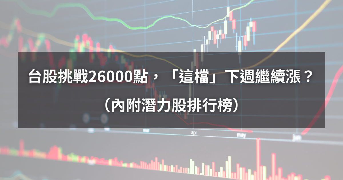 【起漲K線週報】台股挑戰26000點，「這幾檔」下週繼續漲？（內附漲幅、成交量排行）​