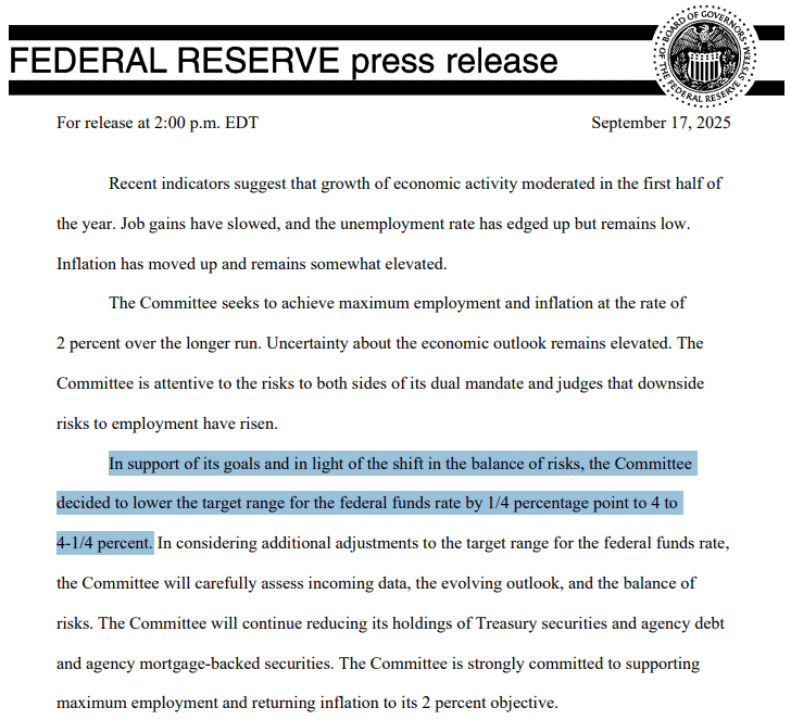 【匯金油整理】鮑爾：「本次可視為預防性降息。」