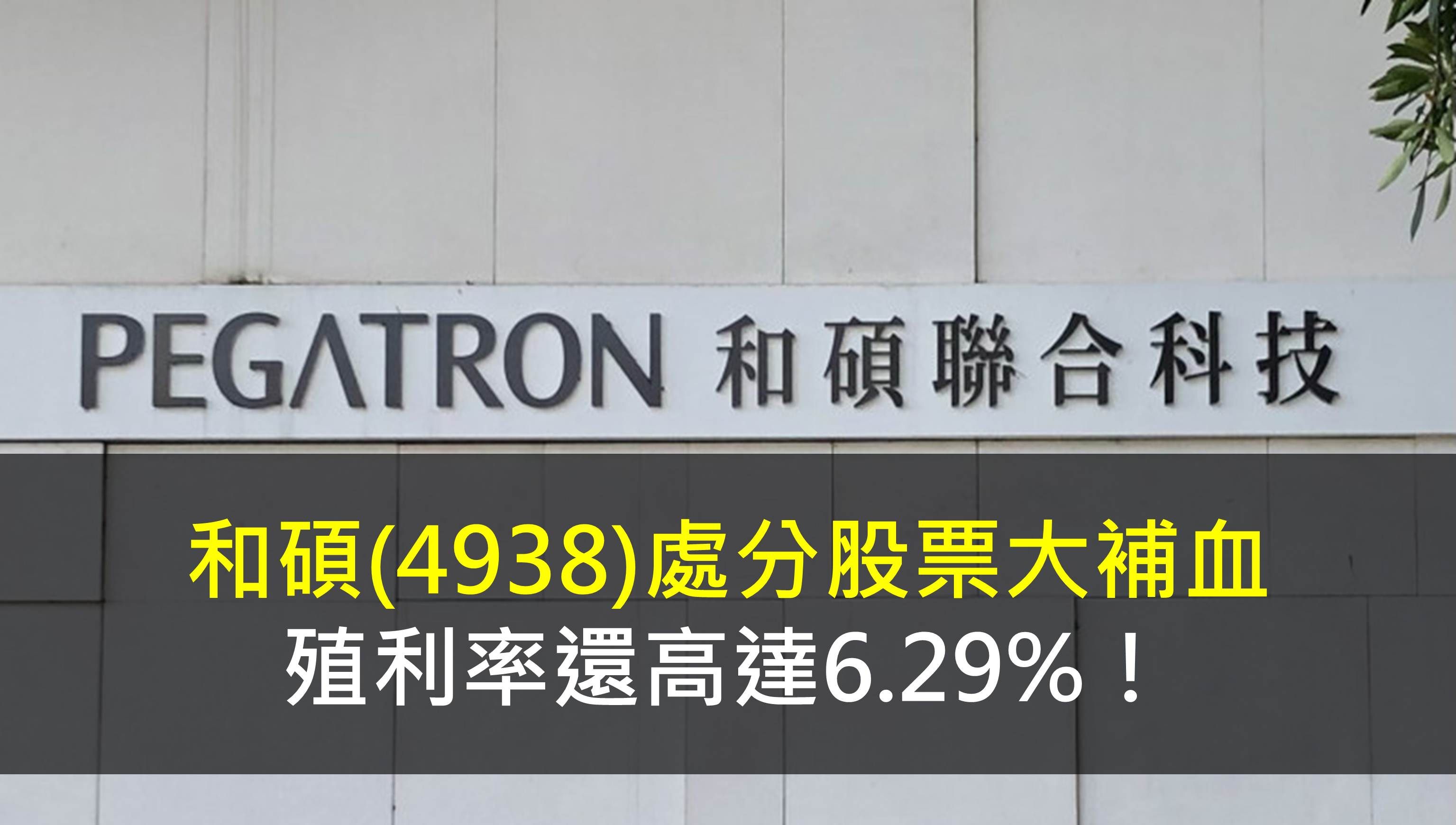 和碩(4938)處分股票大補血，殖利率還高達6.29％！