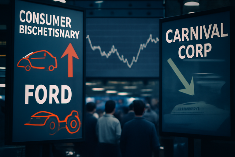美股消費性類股表現分歧,Ford大幅上漲,Carnival Corporation跌至谷底