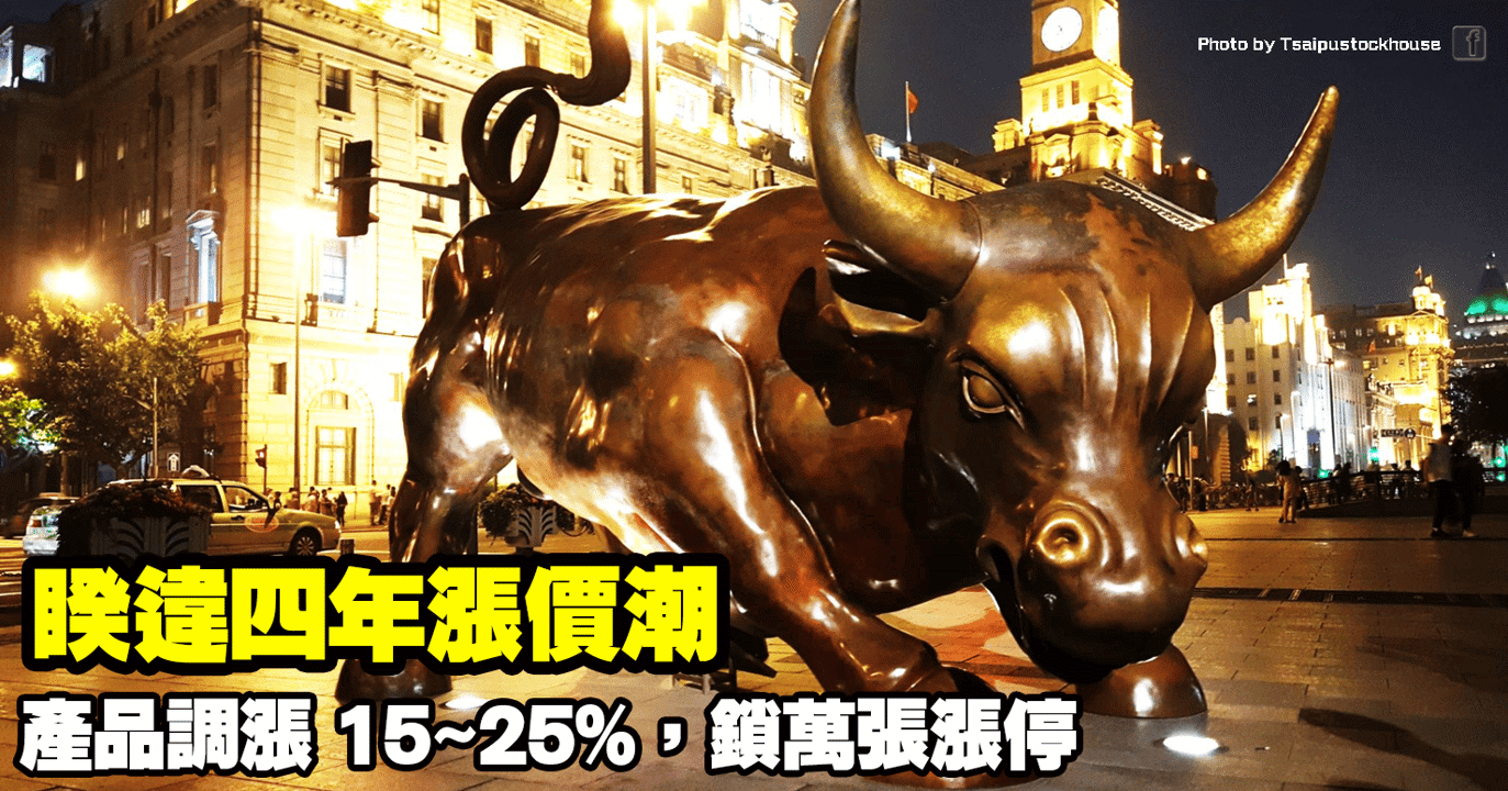 睽違四年漲價潮,產品調漲 15~25%,鎖萬張漲停