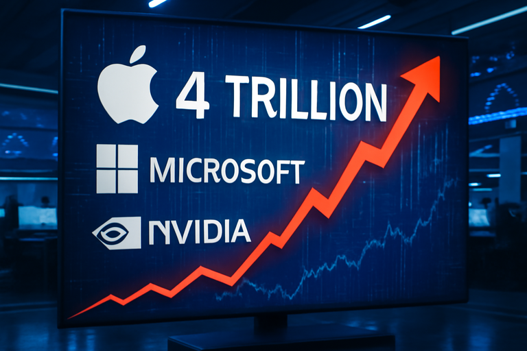 蘋果與微軟市值雙雙突破4兆美元大關,輝達股價創新高