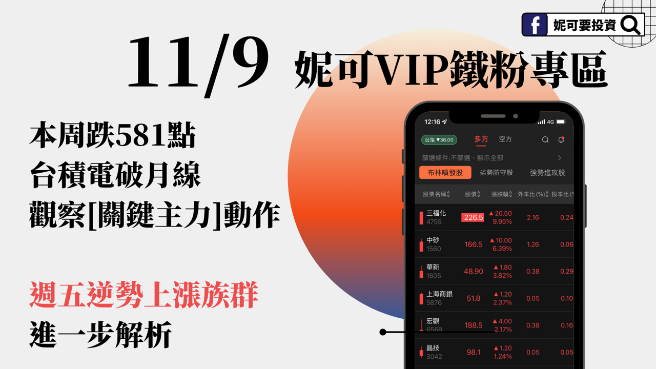 1109妮可VIP專區 》週五逆勢上漲族群觀察,台積電破月線