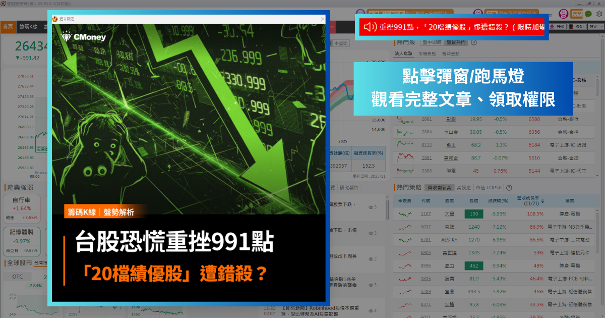 【限時公開】台股恐慌重挫991點，「20檔績優股」慘遭錯殺？（加碼送VIP權限）
