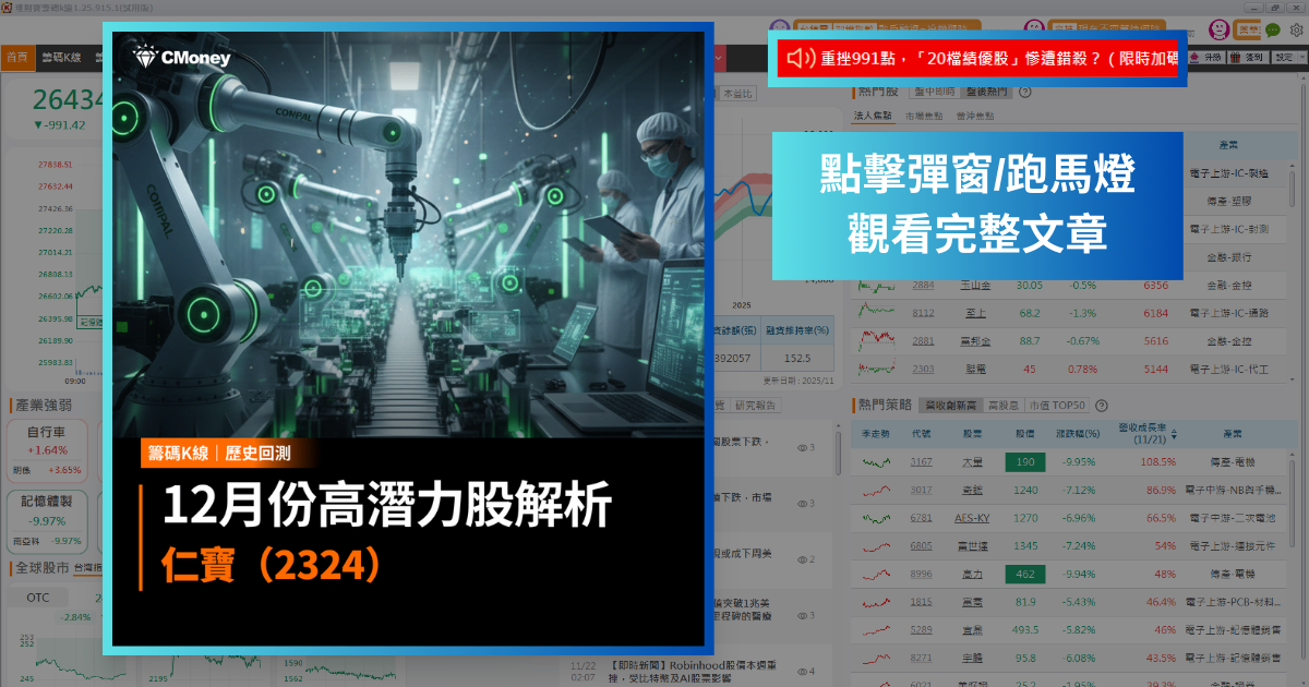 【歷史數據回測】12月高潛力股解析-仁寶（2324）