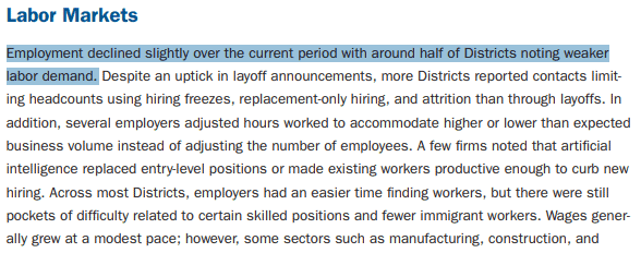 【匯金油整理】褐皮書：「約半數地區表示勞動力需求疲軟。」