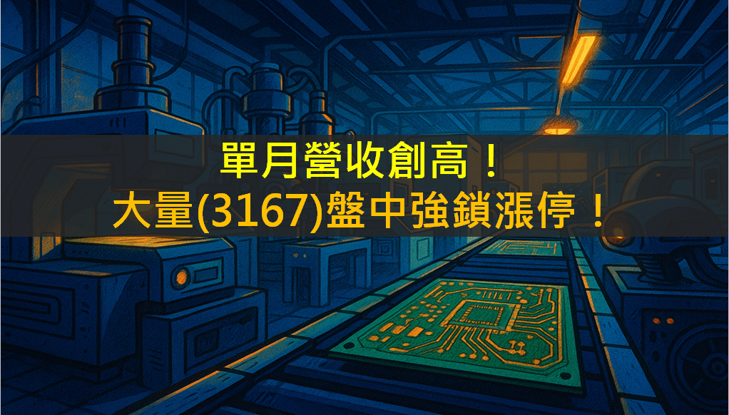 單月營收創新高！大量(3167)盤中強鎖漲停！