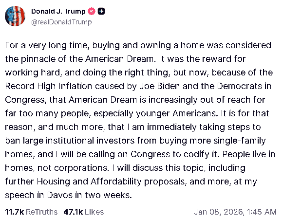 【匯金油整理】川普呼籲限制大型機構購買住宅