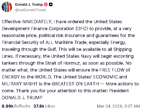 【匯金油整理】川普：美國將確保能源運輸