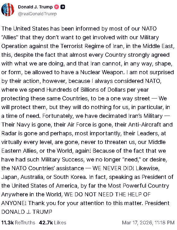 【匯金油整理】川普：「確實該重思考與北約關係。」