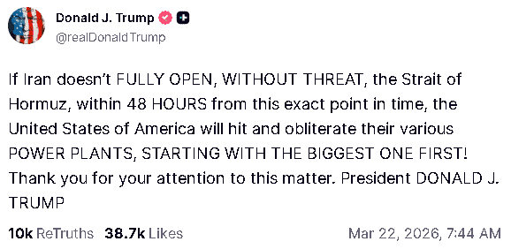 【匯金油整理】川普：限48小時開放海峽；伊朗：將完全封鎖！