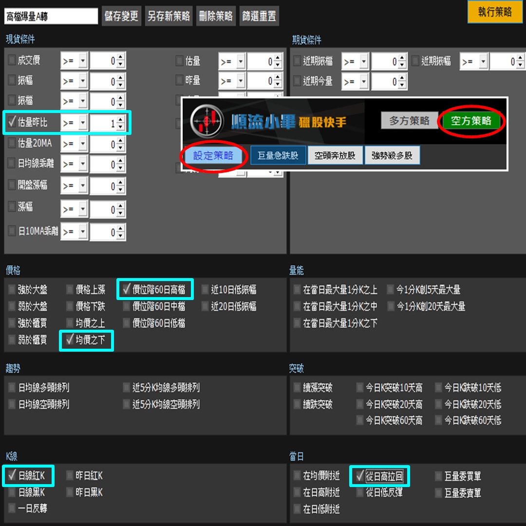 高檔爆量提早卡位_自訂條件尋找空點