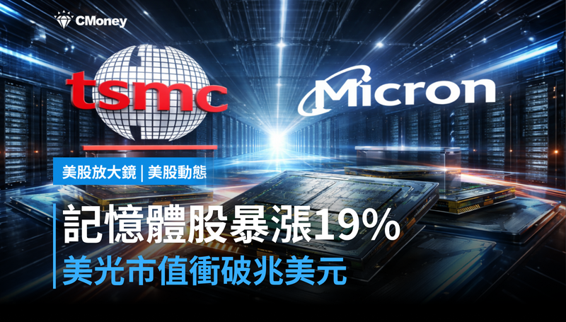 【美股動態】美股記憶體股單日暴漲19％，Micron市值破兆美元