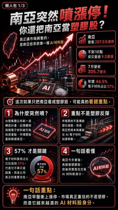 南亞突然漲停，你還把它當塑膠股就已經輸了？