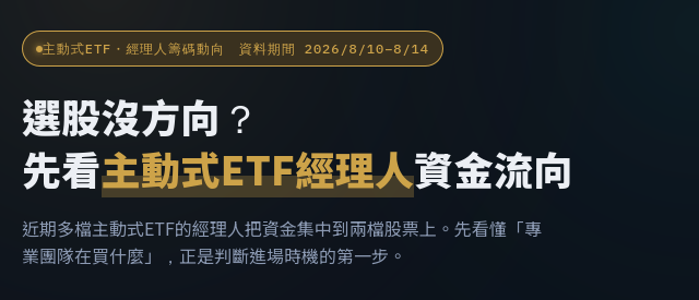 選股沒方向？ 先看主動式ETF經理人資金流向
