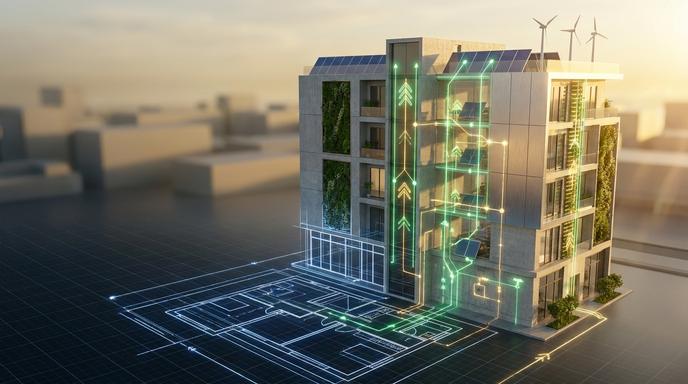 智慧建築與低碳建材供應鏈整合應用示意圖
