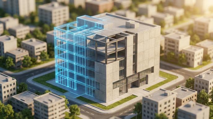 營建產業智慧轉型與房地產融資動態示意圖