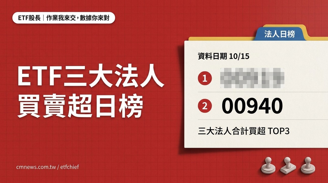 10/15 ETF 三大法人買賣超日榜｜合計買超最多 00919(群益台灣精選高息)、賣超最多 00406A(主動中信台灣收益)