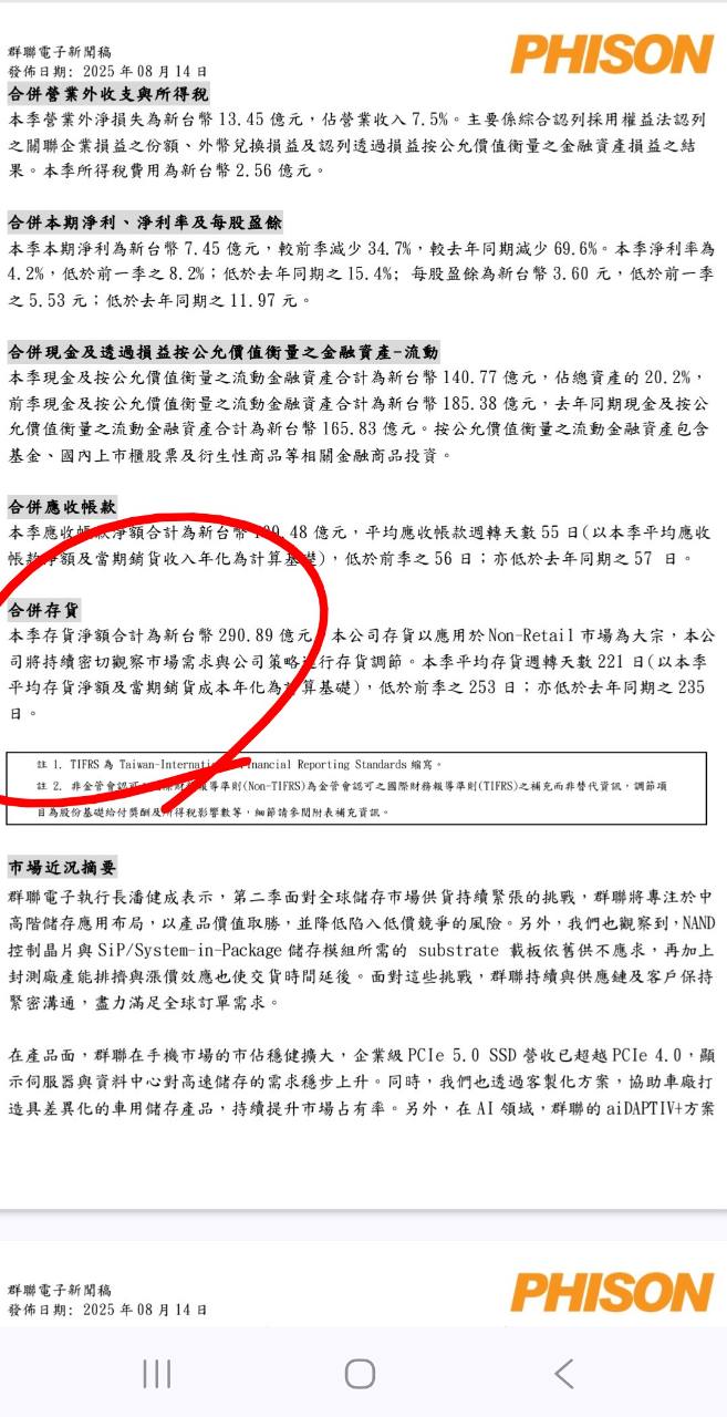 8299 群聯- 2025第二季庫存290.89億｜CMoney 股市爆料同學會