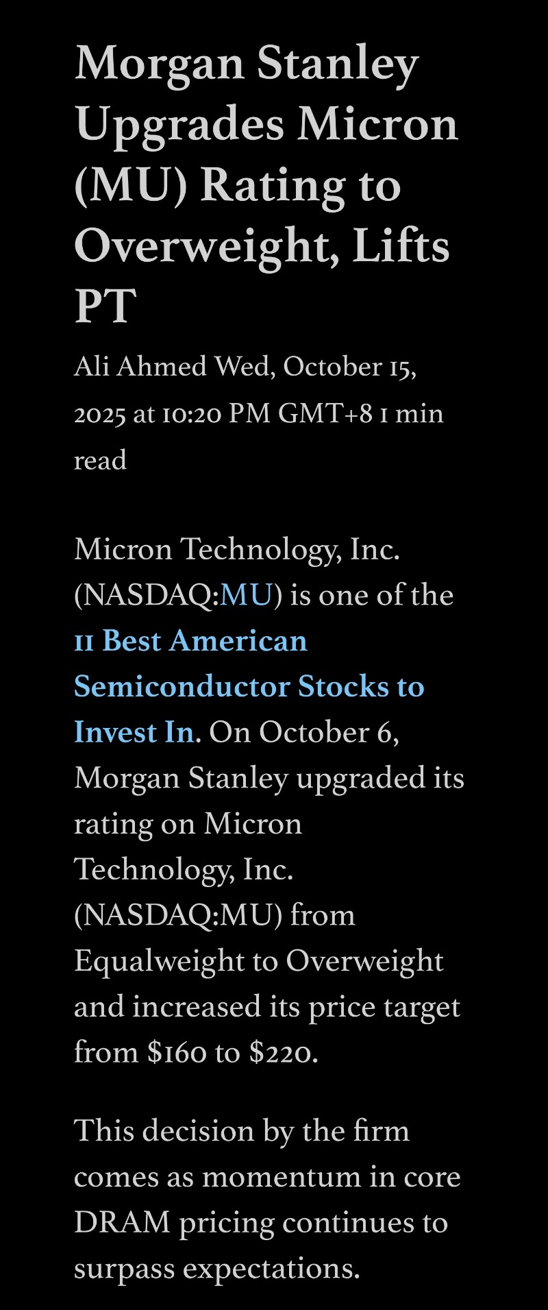 2408 南亞科- 看好DRAM價格持續走強，大摩將美光目標價大幅上調至220美...｜CMoney 股市爆料同學會