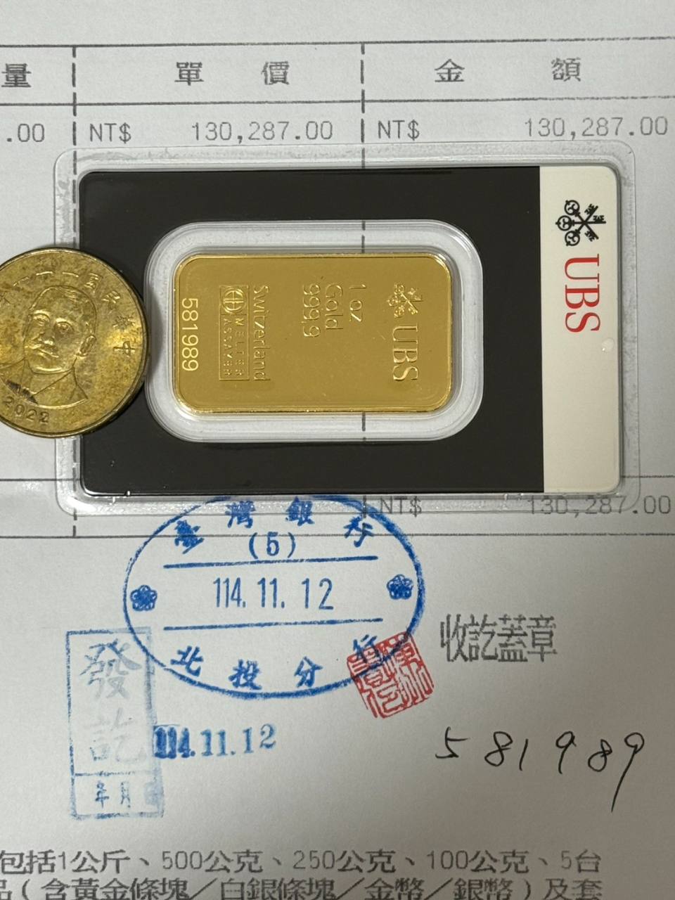 00708L 期元大S&P黃金正2 - 買了一英兩金條，小小一片就要13萬… 今天是剛好路過台灣銀行...｜CMoney 股市爆料同學會