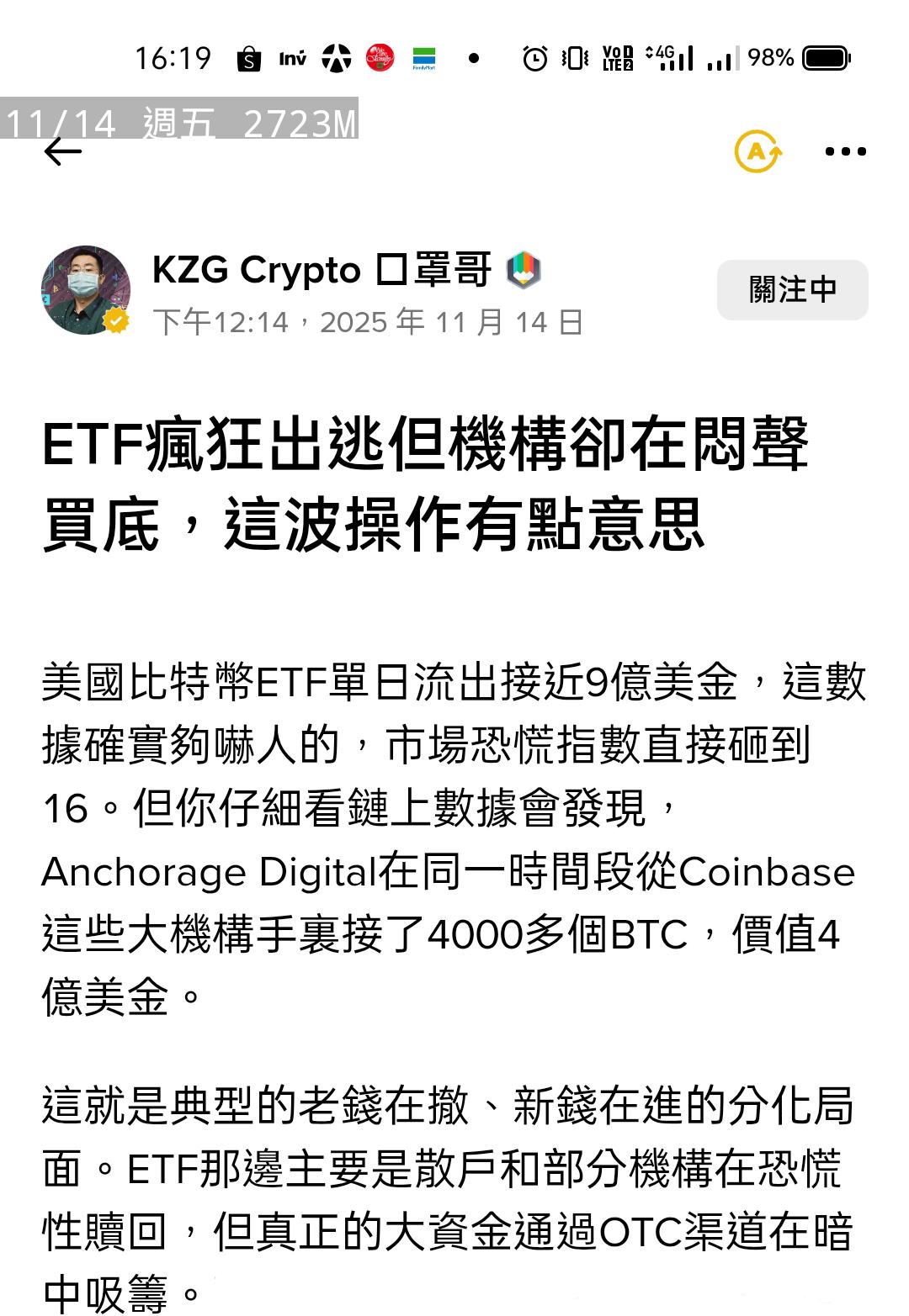 TWA00 加權指數- 比特幣ETF，今天瘋狂出逃，但機構卻在悶聲買底。｜CMoney 股市爆料同學會