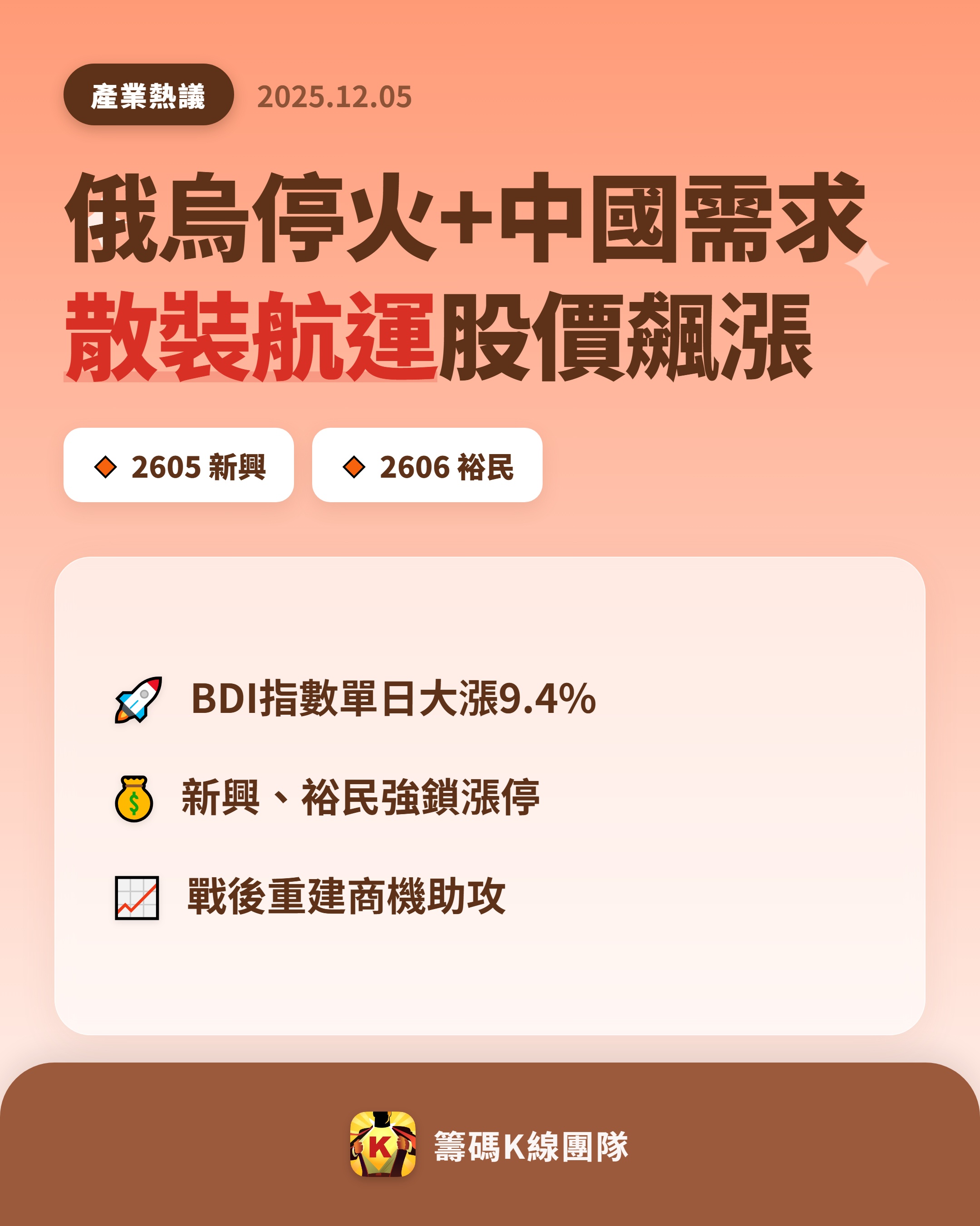2605 新興- 🔥 俄烏停火+ 穀物需求，散裝航運迎利多！ 🔥 俄烏...｜CMoney 股市爆料同學會