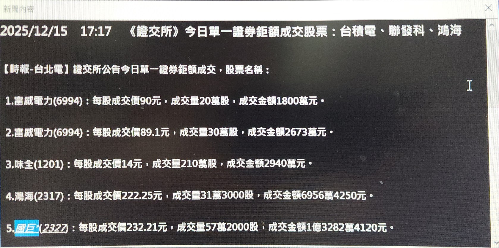 2327 國巨* - 國巨*已連續二天，盤後有鉅額交易。｜CMoney 股市爆料同學會