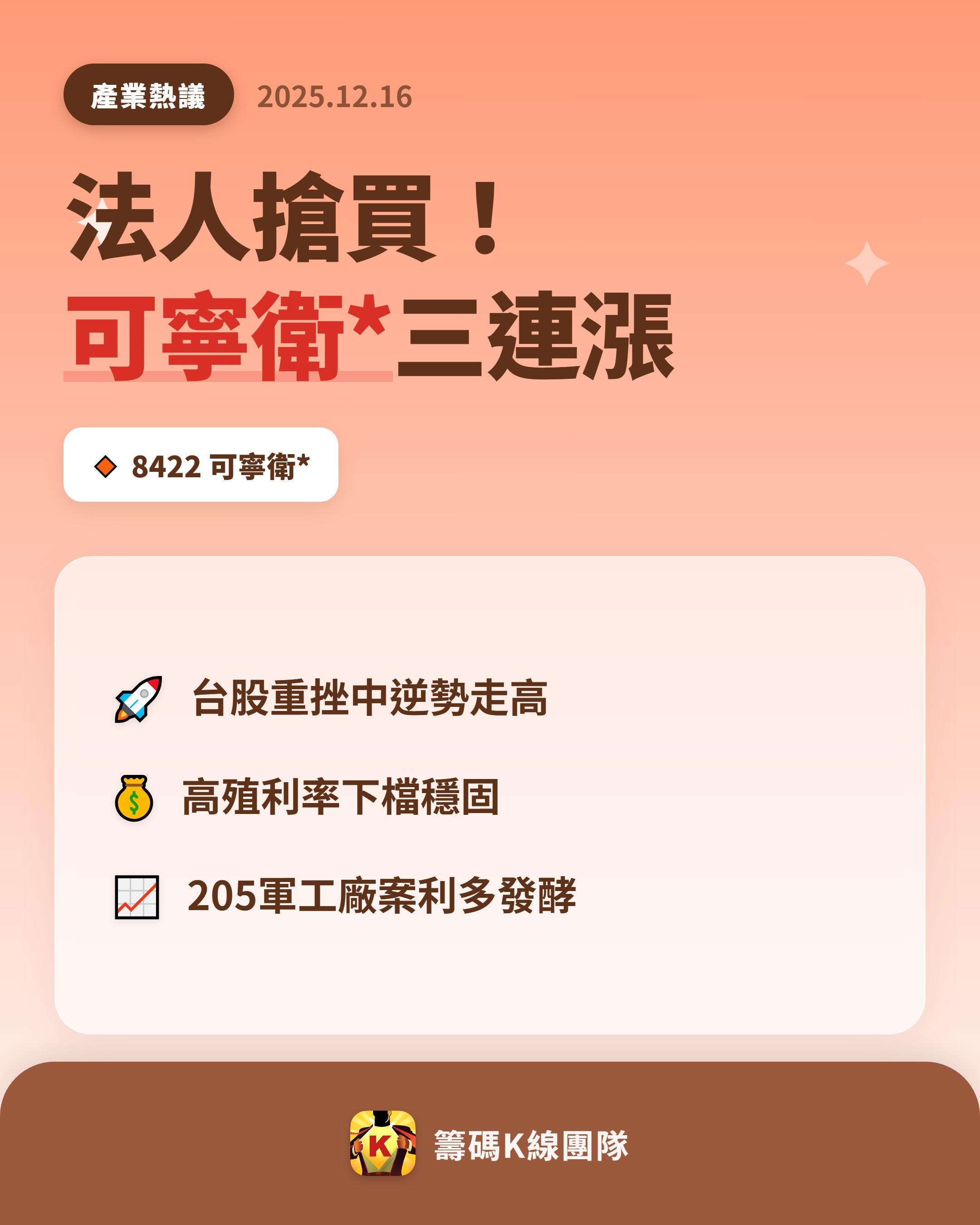 8422 可寧衛* - 🔥 這檔股票穩住大盤逆勢🔥 台股在16 日大跌3...｜CMoney 股市爆料同學會