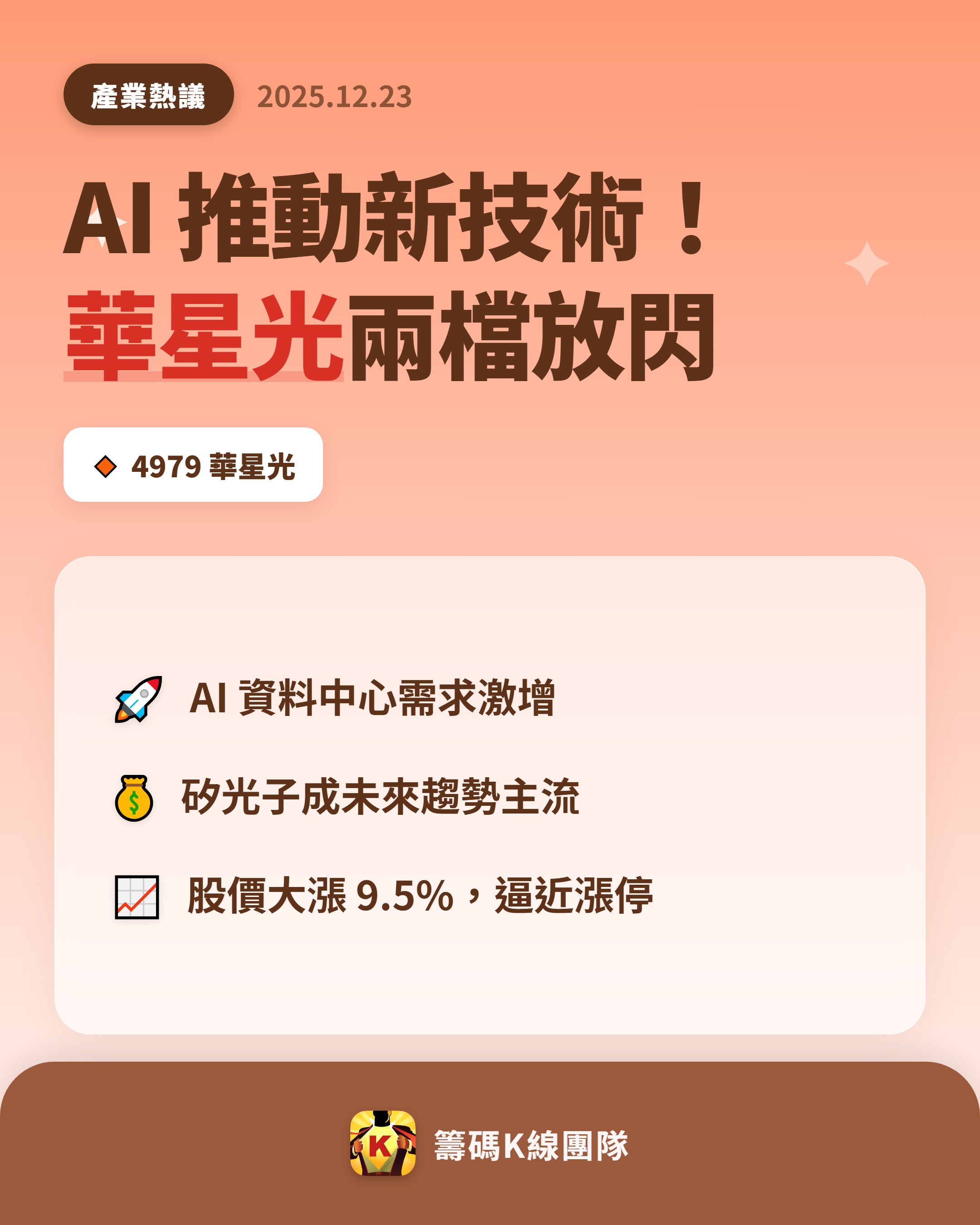 4979 華星光- 🔥 AI 技術新突破！華星光放閃🔥 華星光（4979...｜CMoney 股市爆料同學會