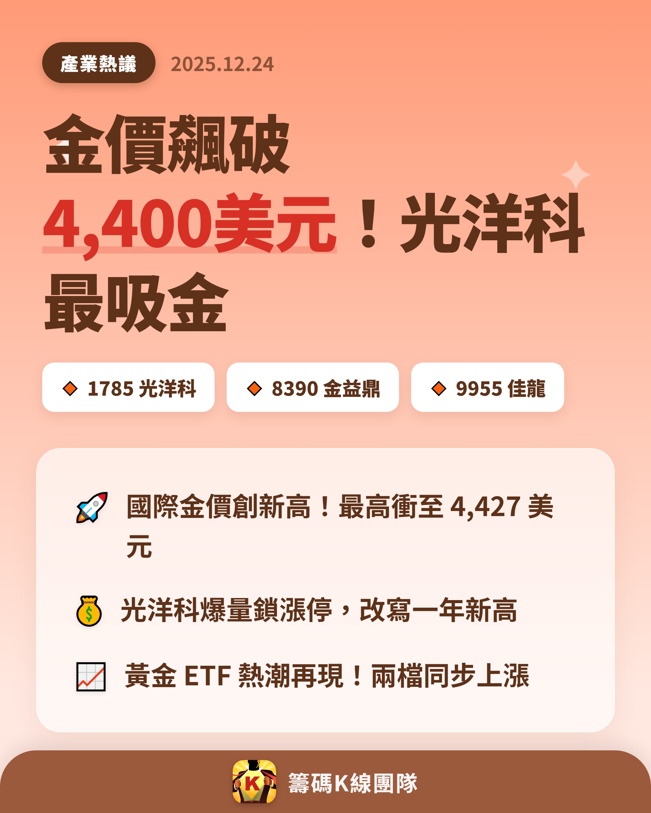 1785 光洋科- 🔥 黃金再度成為市場焦點🔥 國際金價在10 月2...｜CMoney 股市爆料同學會