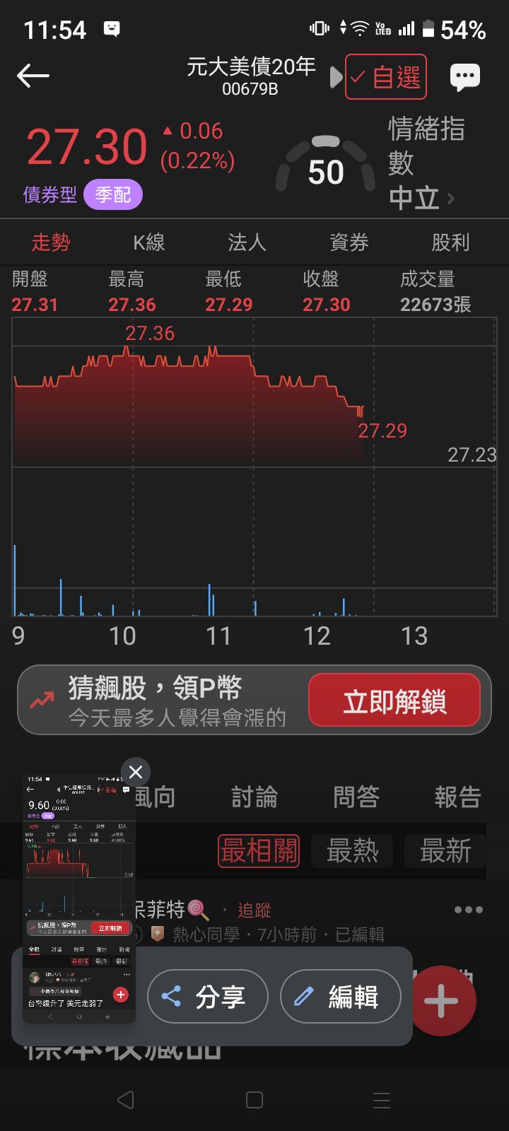 中信優息投資級債(00948B)今日走勢、配息與行情討論｜股市爆料同學會