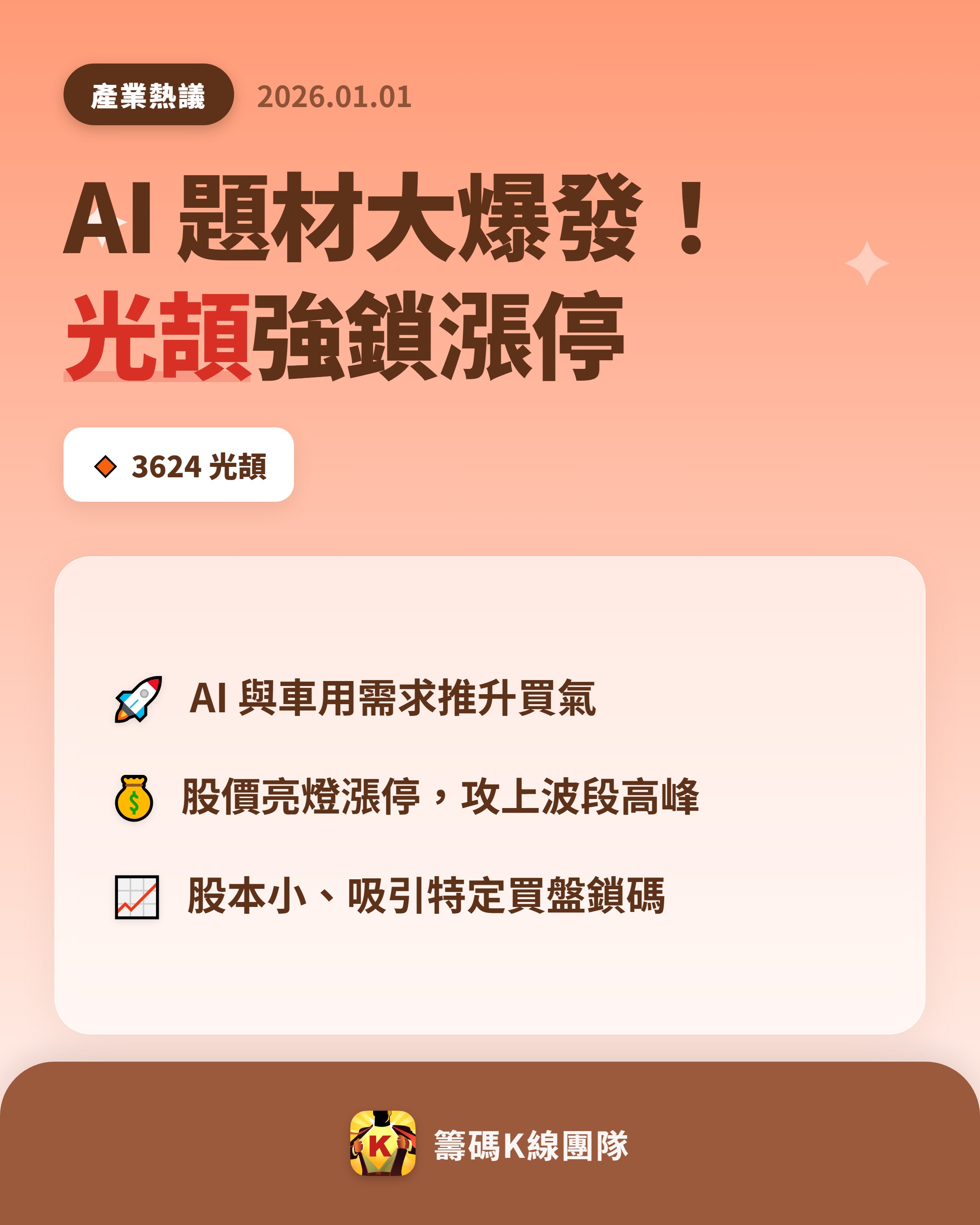 3624 光頡- 🔥 光頡因這原因，盤中股價放量直衝漲停🔥 台股31日...｜CMoney 股市爆料同學會