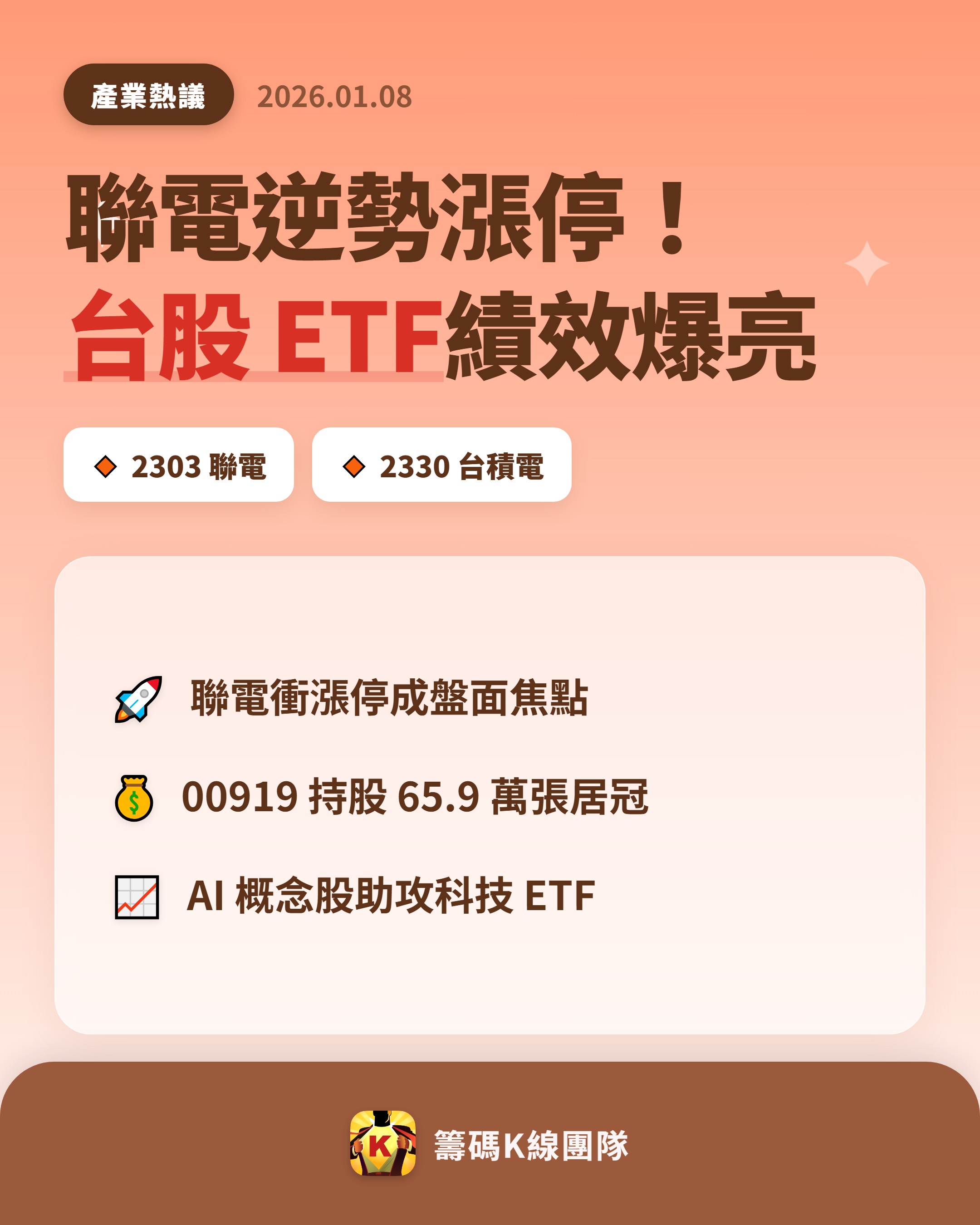 2303 聯電- 🔥 聯電逆勢漲停，台股ETF 大放異彩🔥 7 日台...｜CMoney 股市爆料同學會