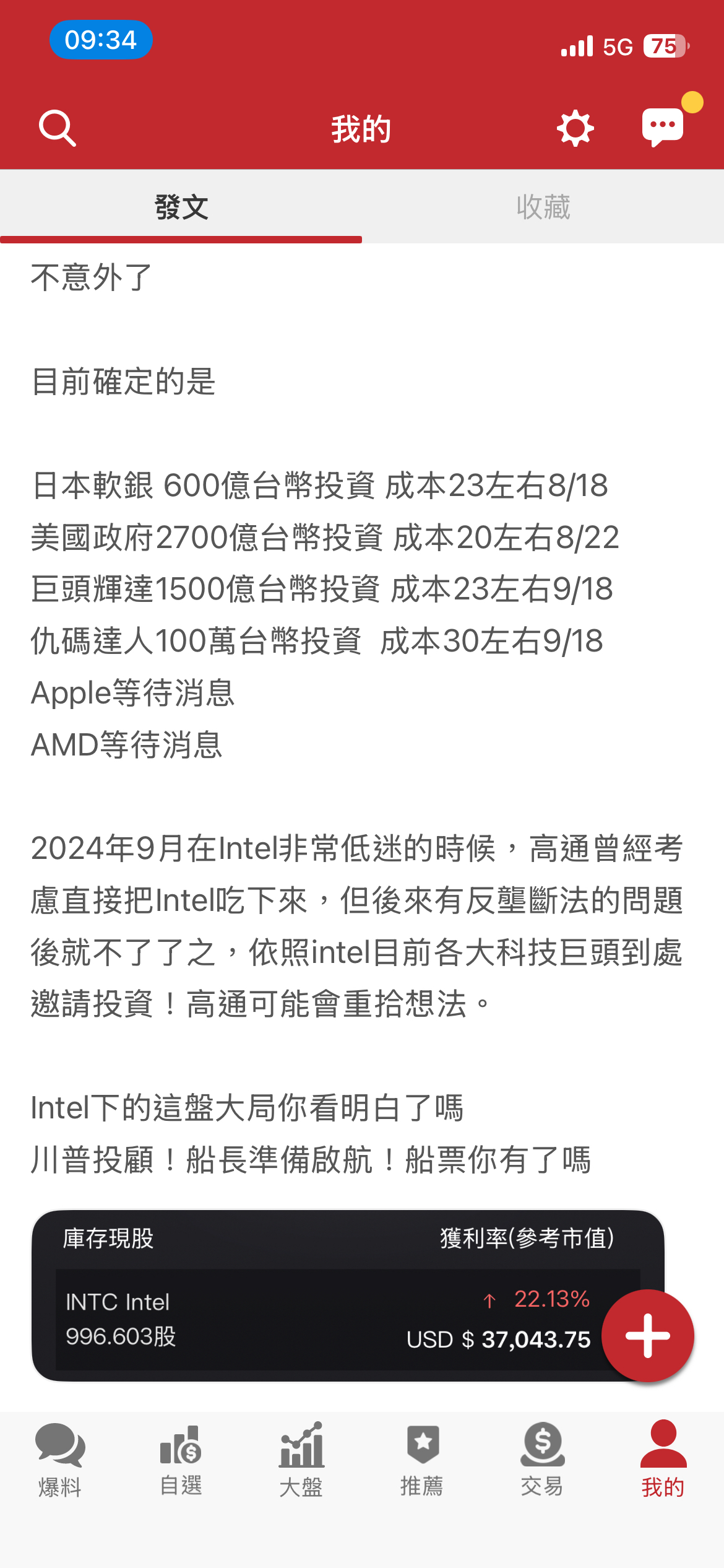 INTC 英特爾- 現在回首!!又覺得當初信心滿滿怎麼不敢投更多錢@@｜CMoney 股市爆料同學會