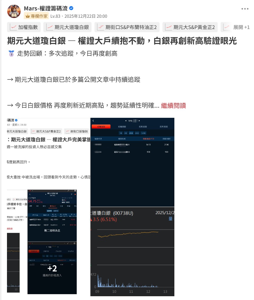 TWA00 加權指數- 📌 商品觀察：白銀— 權證大戶再度集結，商品期貨走勢獲驗｜CMoney 股市爆料同學會