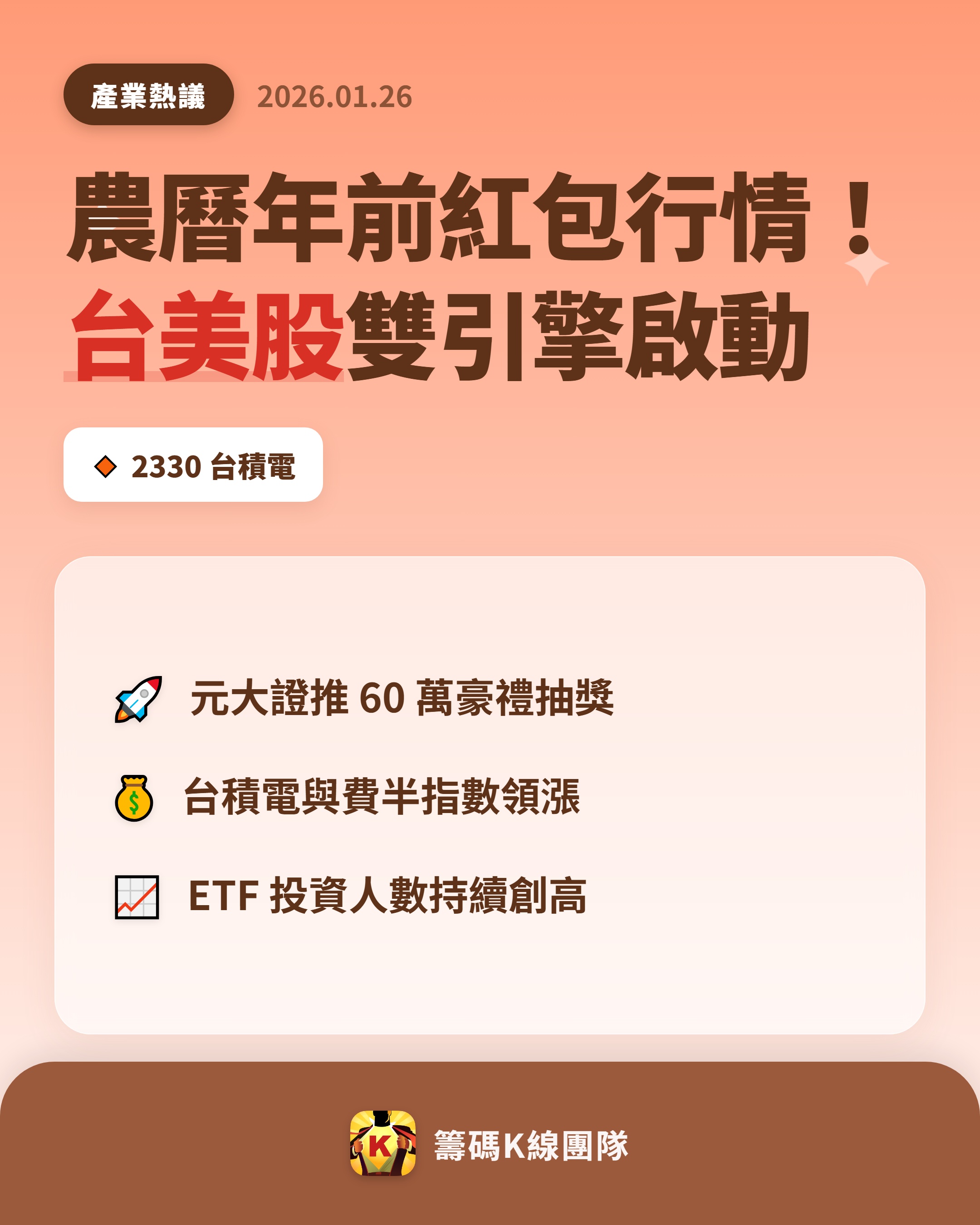 2330 台積電- 🔥 農曆年前的紅包行情來了！ 🔥 投資朋友注意！202...｜CMoney 股市爆料同學會
