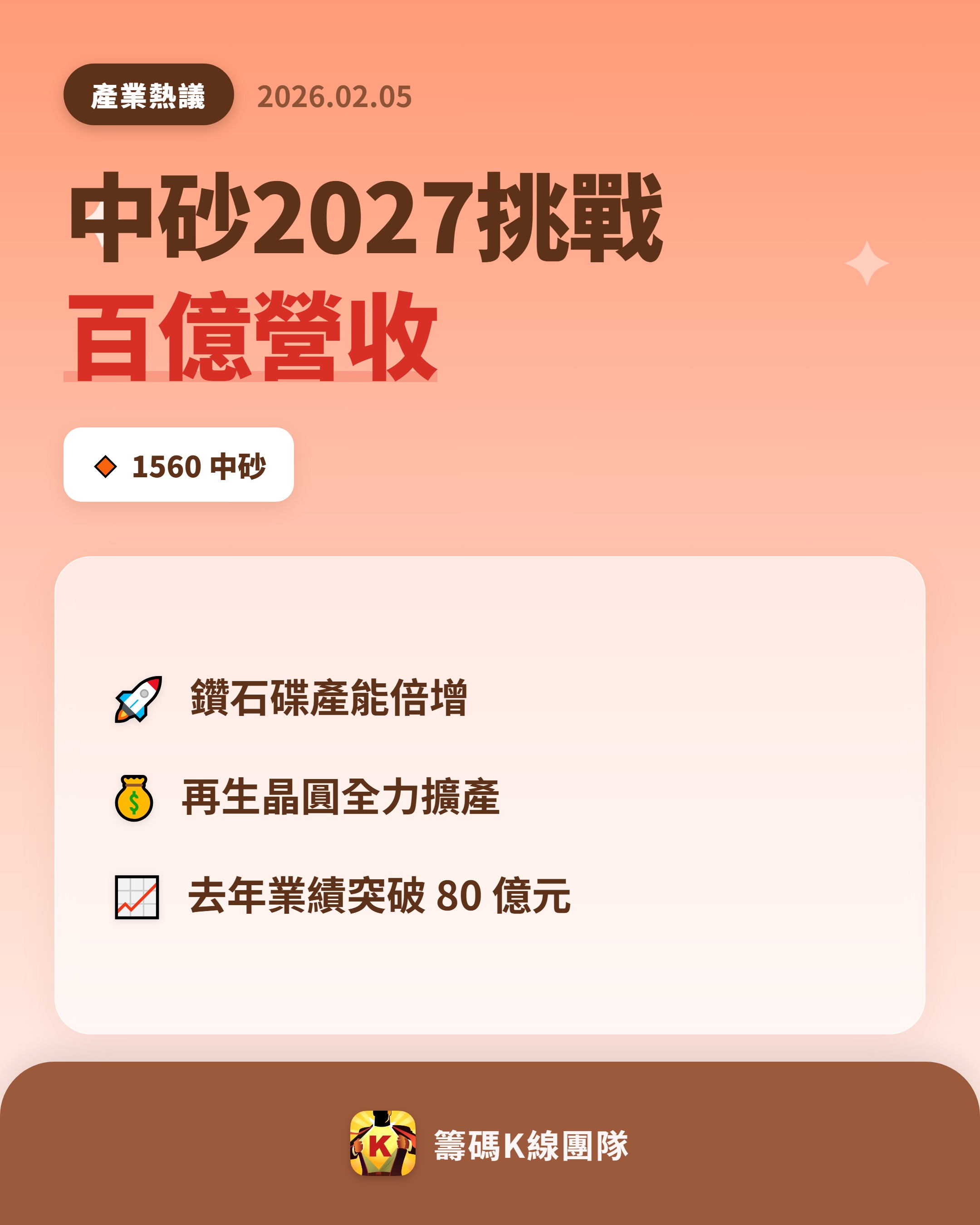 1560 中砂 - 🔥 中砂 2027 年營收挑戰百億元 🔥 去年業績創新... - 股市爆料同學會