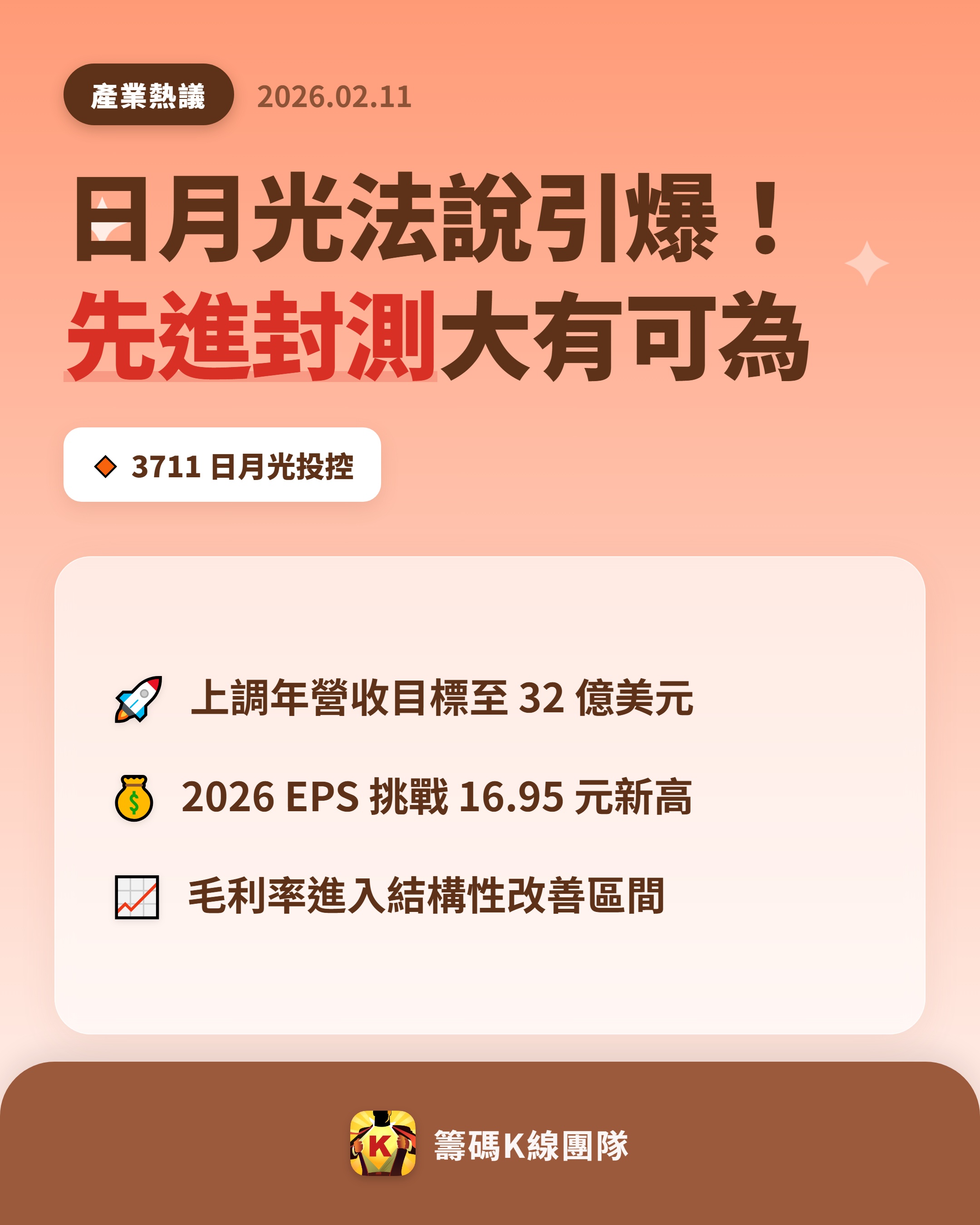 3711 日月光投控- 🔥 日月光衝刺先進封測🔥 日月光投控日前法說會大放利...｜CMoney 股市爆料同學會
