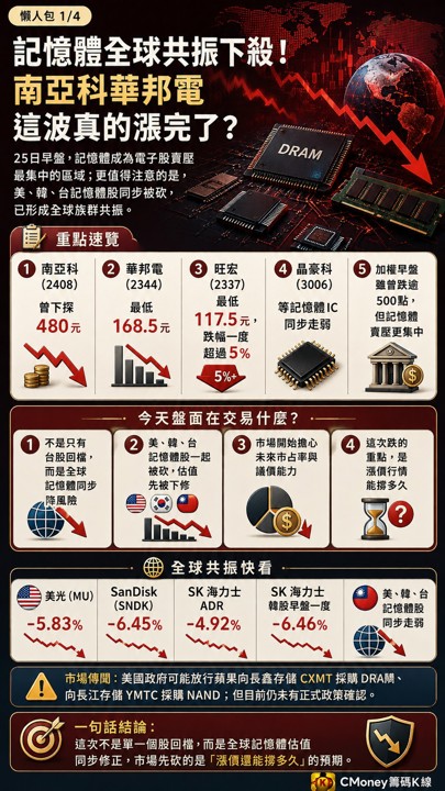 南亞科從553元摔回480元，記憶體全球共振，這波漲完了？