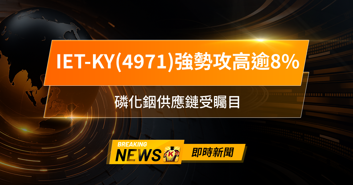 【11:43 即時新聞】IET-KY(4971)強勢攻高逾8％，AI高速傳輸題材發酵、外資回補點火，磷化銦供應鏈受矚目